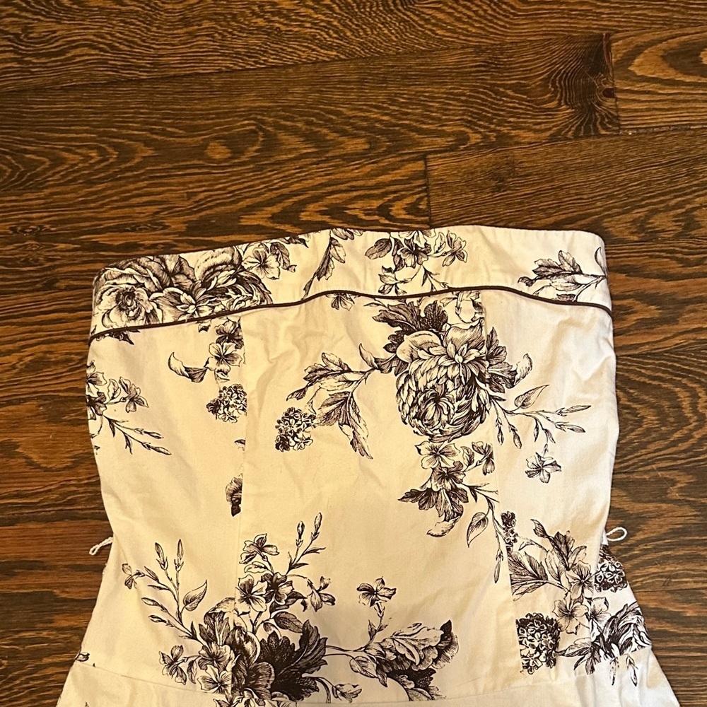 Teeze Me White and brown Floral Strapless Dress - Picture 3 of 5